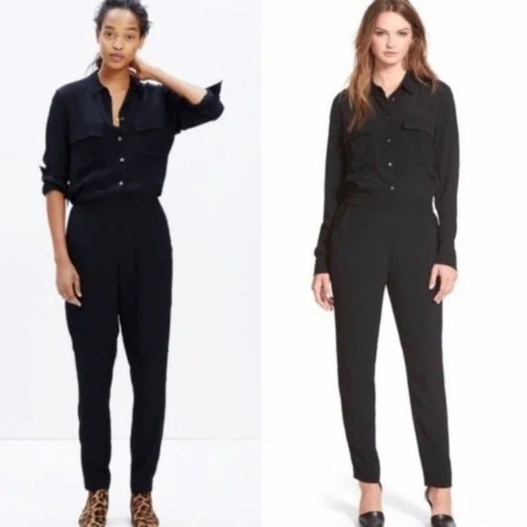 Madewell Pants - Madewell Black Long Sleeve Button Crepe One Piece Jumpsuit Sz S